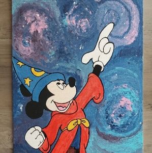 Hand painted Sorceror Mickey Fantasia Canvas Board